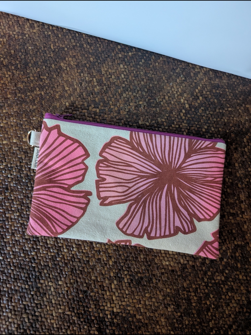 Jana Lam Pink Floral Canvas Zip Pouch